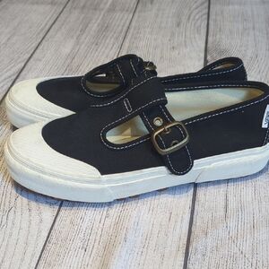 Vans Black and White Mary Jane Buckle Strap Sneakers